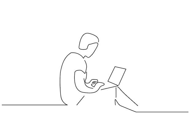 man use laptop 2 line art illustration