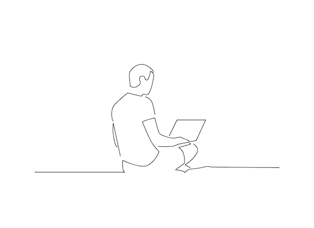 man use laptop 3 line art illustration