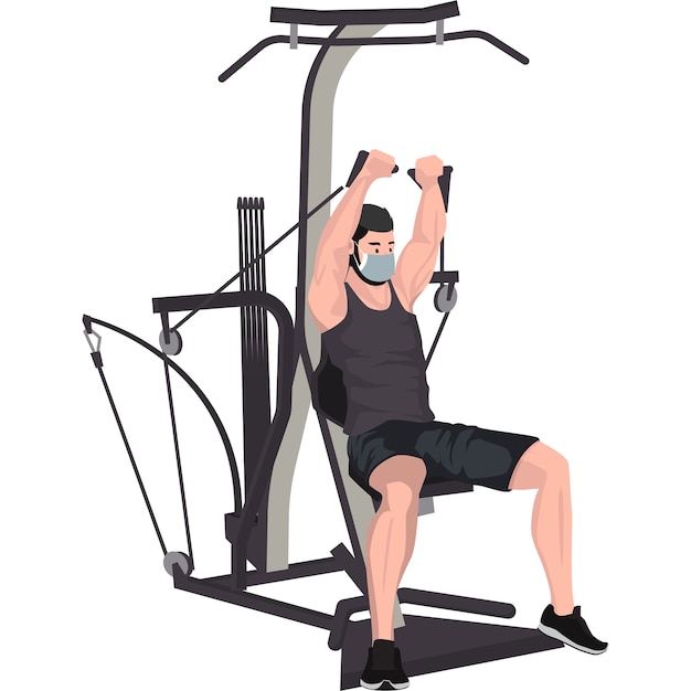 Man using fitness equipment for building his chest and arm muscles