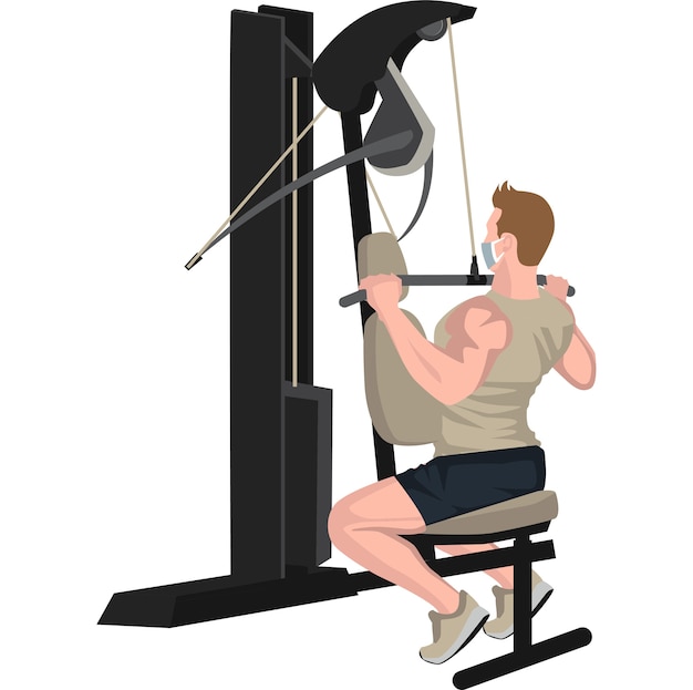 Man using fitness equipment for building his chest and arm muscles