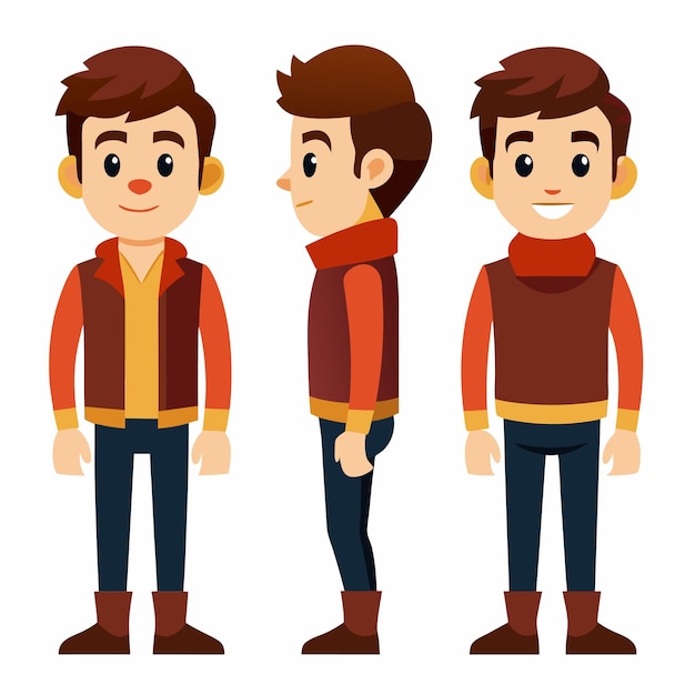 A man view of different side charater flat design for animation