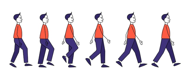 man walking in different poses simple figurine vector