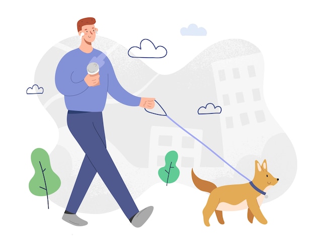 Man walking a dog,  cartoon character