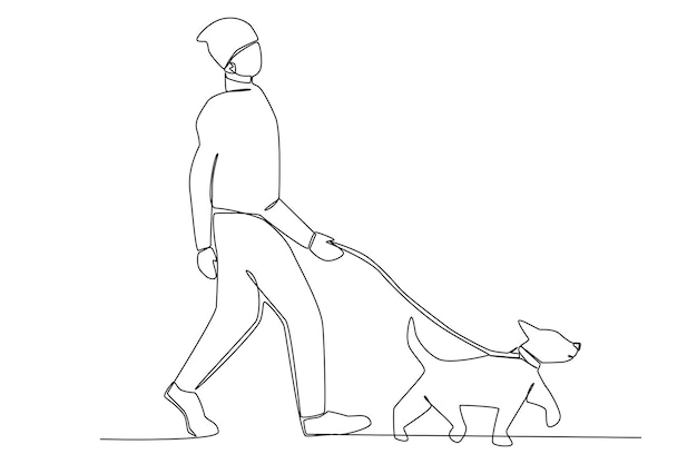 A man walking the dog one line art