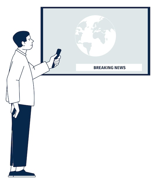 Man watching breaking news on tv screen