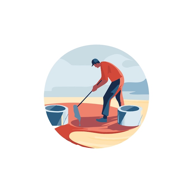 man waterproofing a surface vector illustration