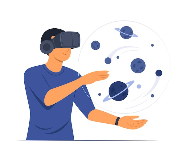 Man Wear the Virtual Reality Glasses to Watch the Cosmos Infographic