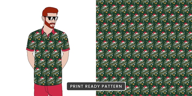 Man wearing Christmas pattern shirt editable template