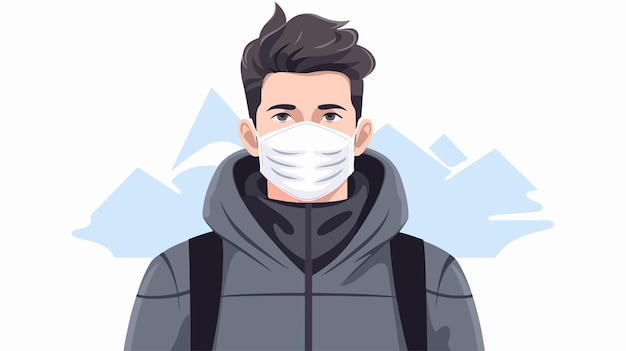 Vector man wearing face mask for virus protection in air