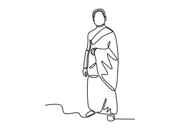 A man wearing Hajj clothes Hajj oneline drawing