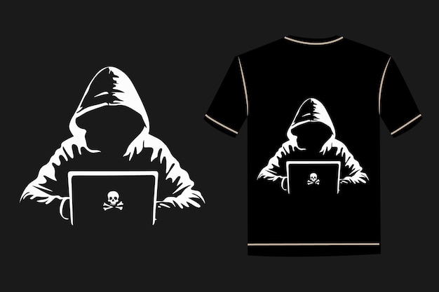 A man wearing hoodies and skull in his laptop classic vector tshirt