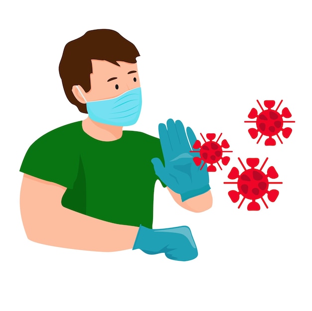 A man wearing a mask and gloves protects himself from viruses and bacteria.