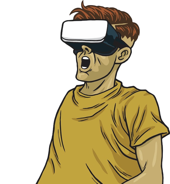 Man Wearing Virtual Reality Goggles Vector Illustration Clipart