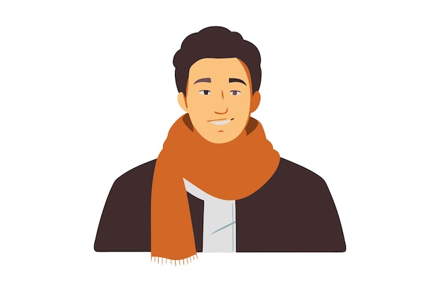 Vector man wearing a warm scarf symbolizing winter fashion warmth and comfort in vector illustration