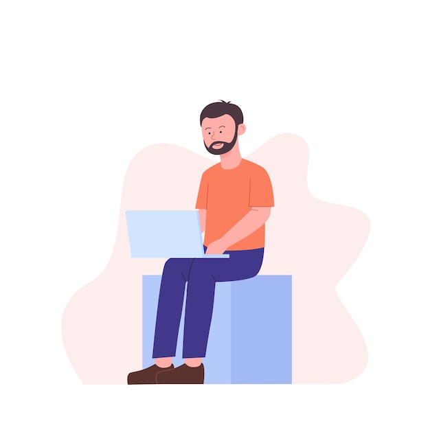 Man While Working With Laptop in Flat design