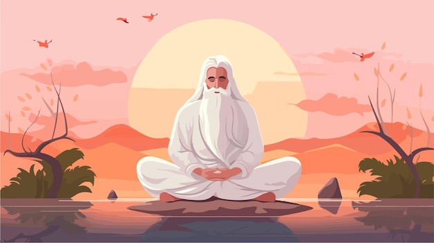 Vector a man in a white robe sits in front of a sunset