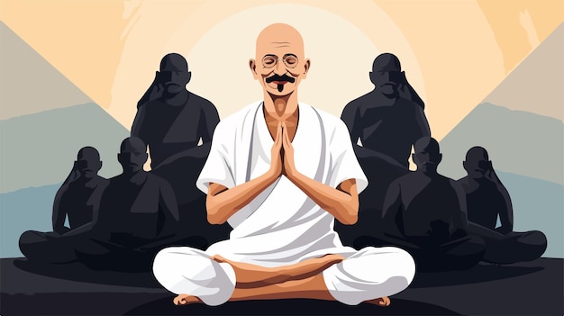 Vector a man in white sitting in lotus position with other men in the background