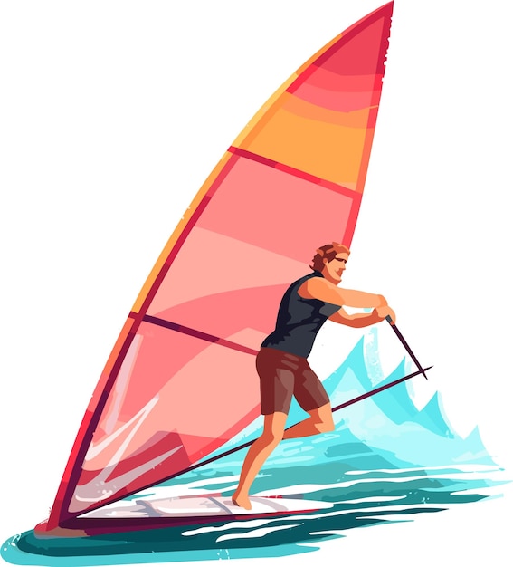 man Windsurfing white background illustration minimal flipart vector style