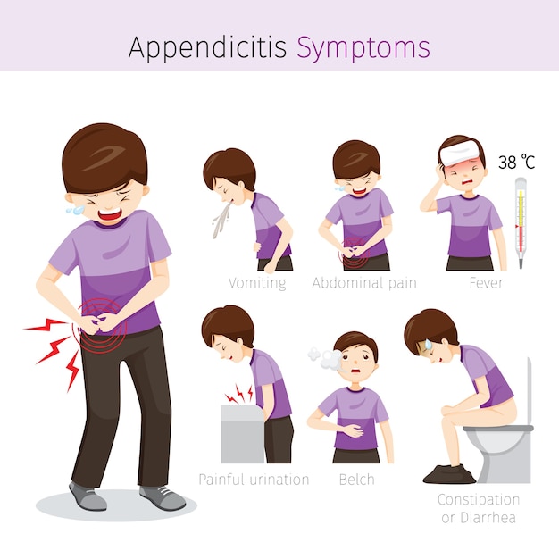 Vector man with appendicitis symptoms