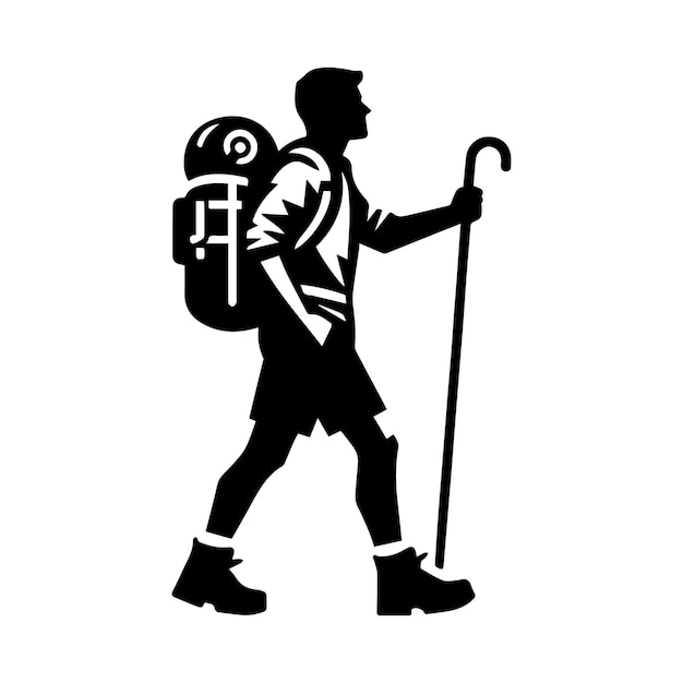 a man with a backpack walks with a cross on his back