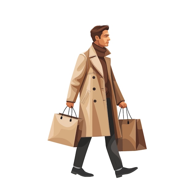 Man with bags shopping flat illustration isolated on a white background concept