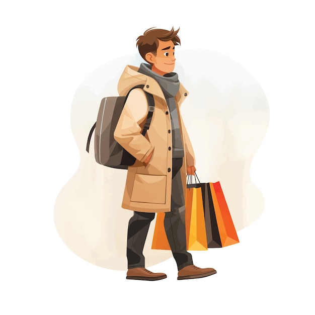 Man with bags shopping flat illustration isolated on a white background concept