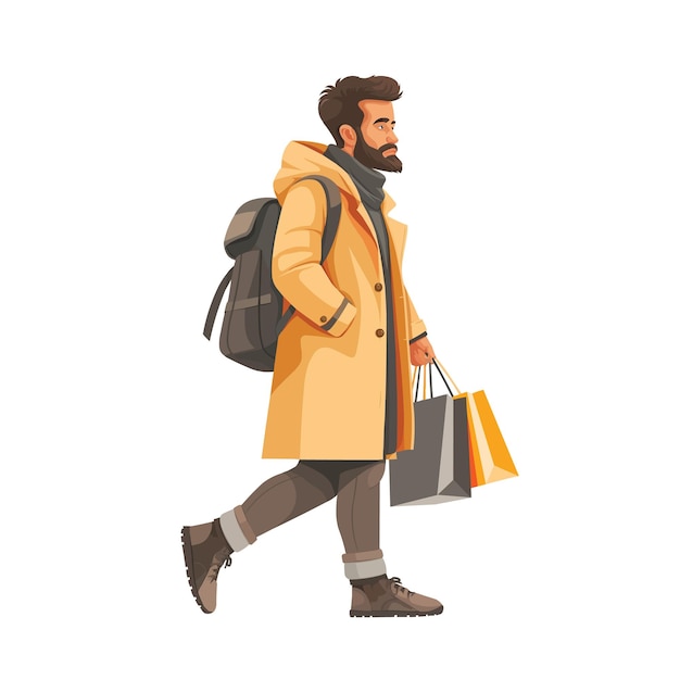 Man with bags shopping flat illustration isolated on a white background concept