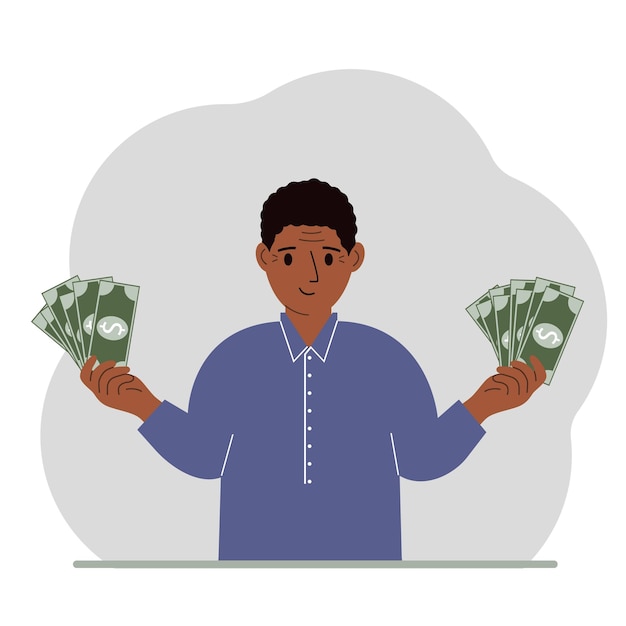 A man with banknotes in both hands The concept of wealth Vector