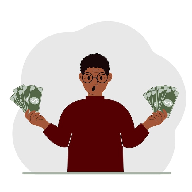 A man with banknotes in both hands The concept of wealth Vector