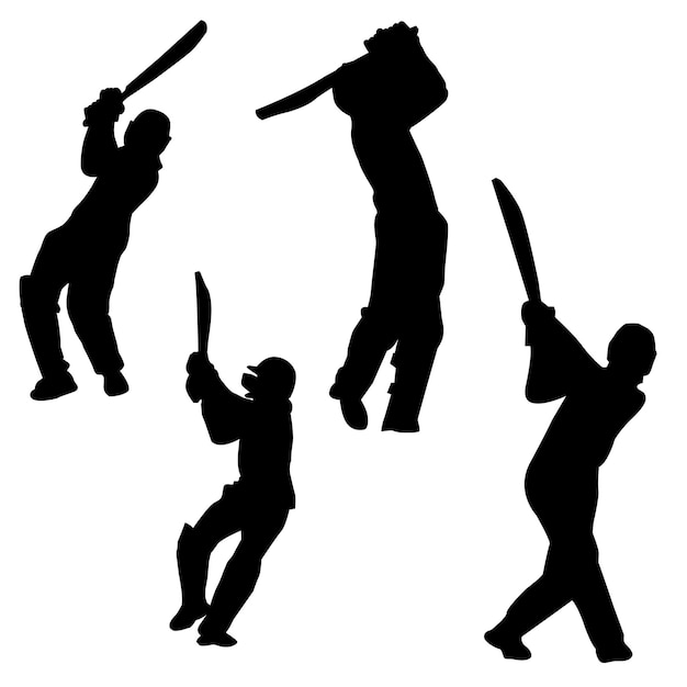 A man with a bat in his hand is holding a bat cricket player silhouette