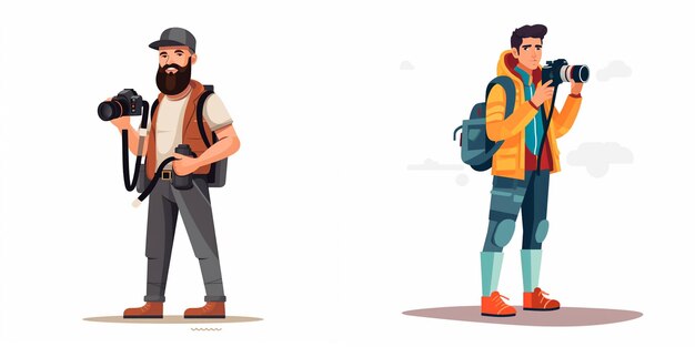 Vector a man with a beard and a backpack