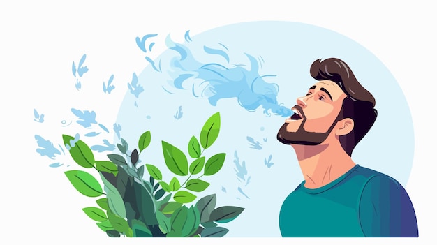 Vector a man with a beard and a blue shirt is smoking a cigarette