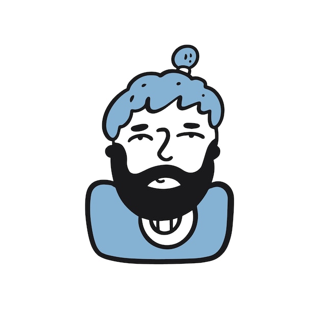 Man with beard. Hand drawn colorful cartoon style.