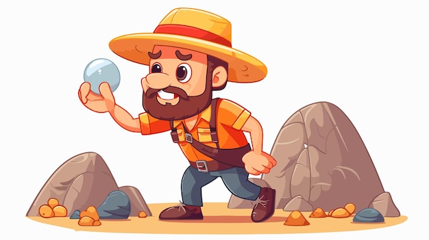 a man with a beard and hat is walking near rocks