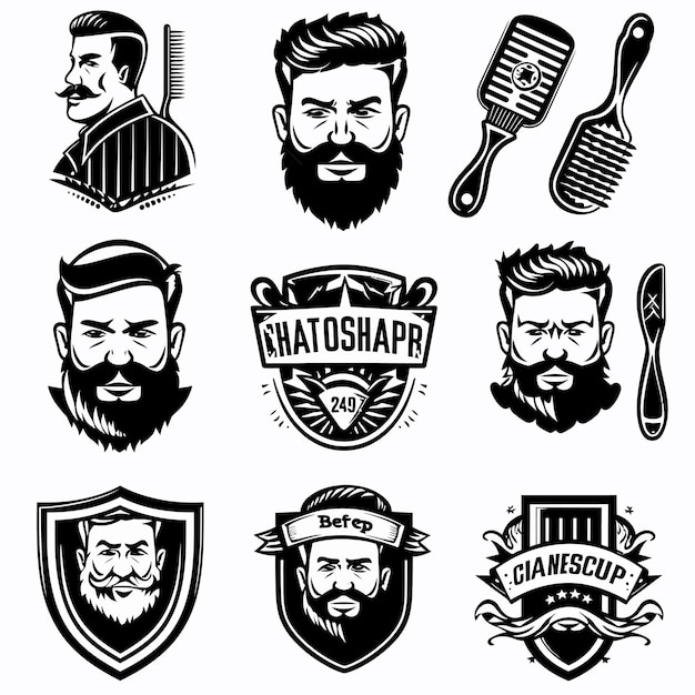 Vector a man with a beard and mustache is shown with a comb