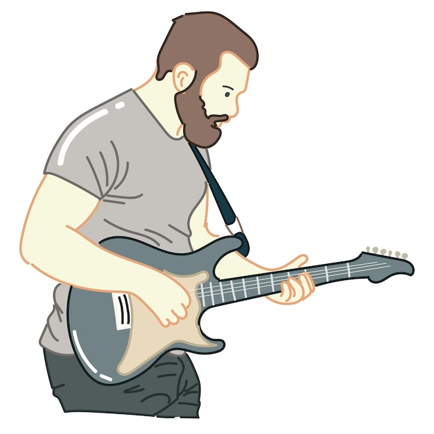 Vector man with beard playing guitar