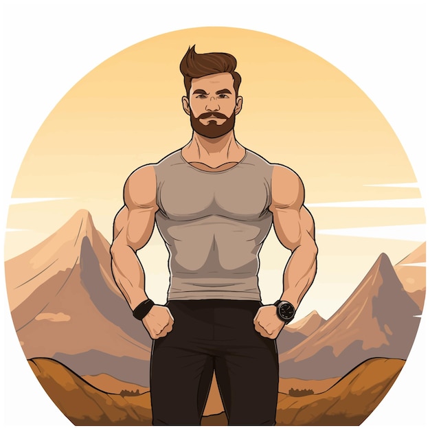 Vector a man with a beard stands in a desert landscape