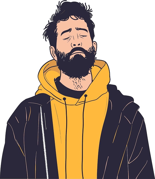 Vector a man with a beard and a yellow hoodie is shown