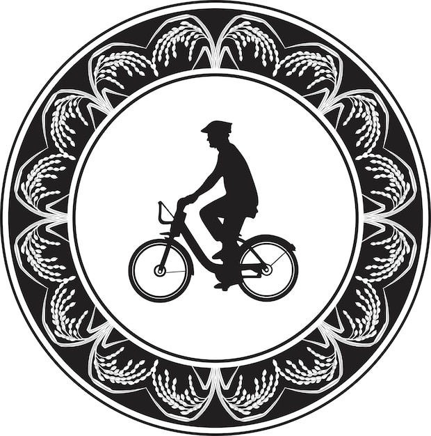 man with bicycle and floral frame handmade silhouette vector