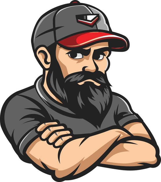 Vector a man with a black shirt and a red and white logo on it