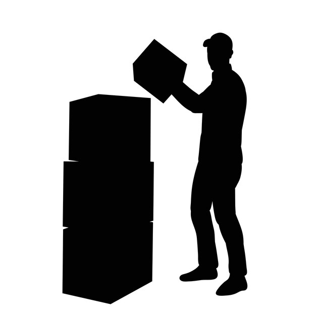 Vector man with boxes on a white background silhouette vector