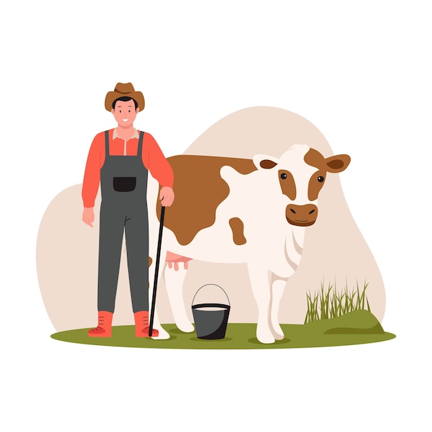 Man with cow vector illustration