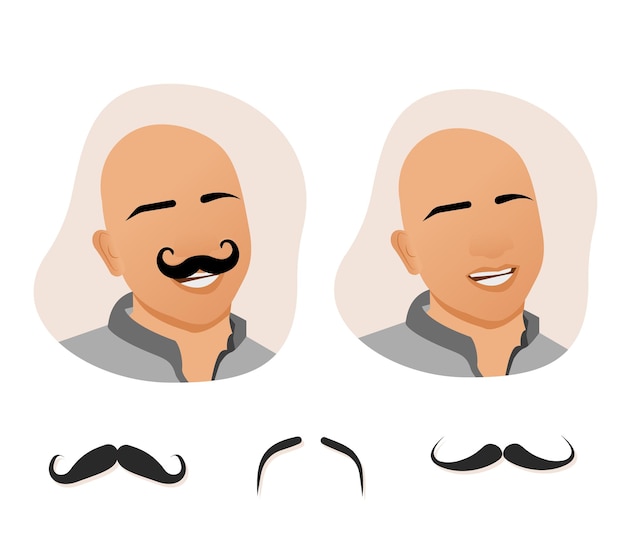 Man with customized mustache illustration in isolated white background