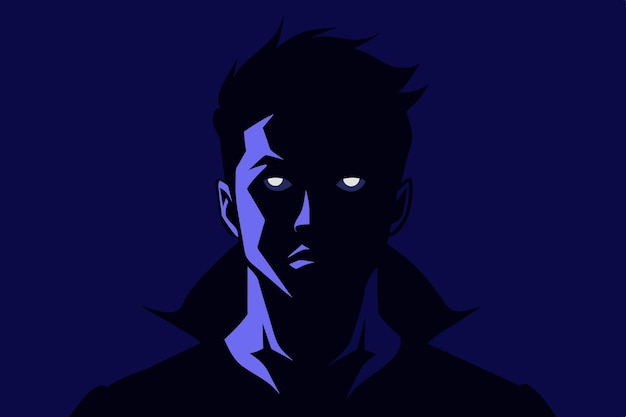 Vector a man with a dark face and a blue background with the eyes lit up