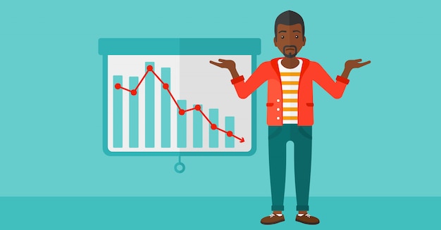 Man with decreasing chart.