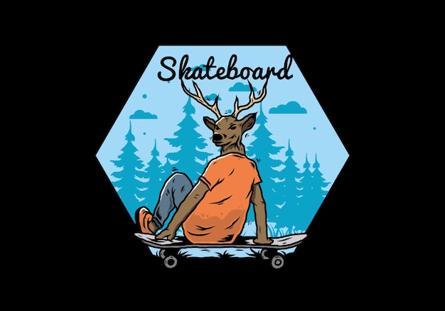 Man with deer head sitting on skateboard illustration