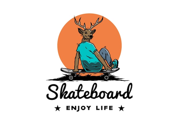 Man with deer head sitting on skateboard illustration