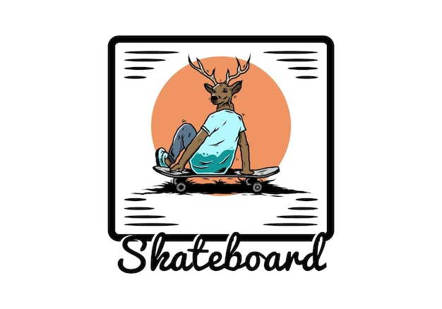 Man with deer head sitting on skateboard illustration