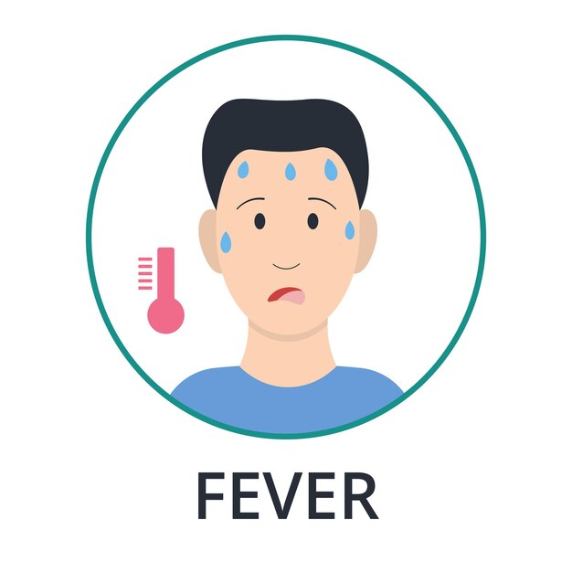 Man with fever. Flu, coronavirus. monkeypox symptoms information. Flat style, vector illustration.