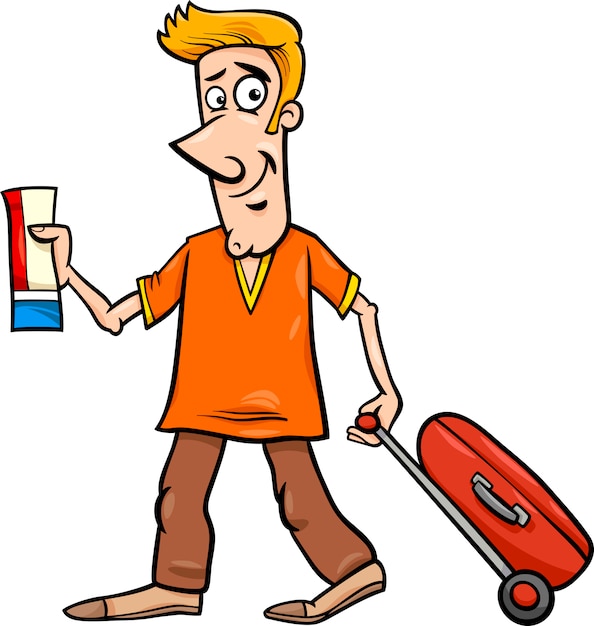 man with flight ticket cartoon